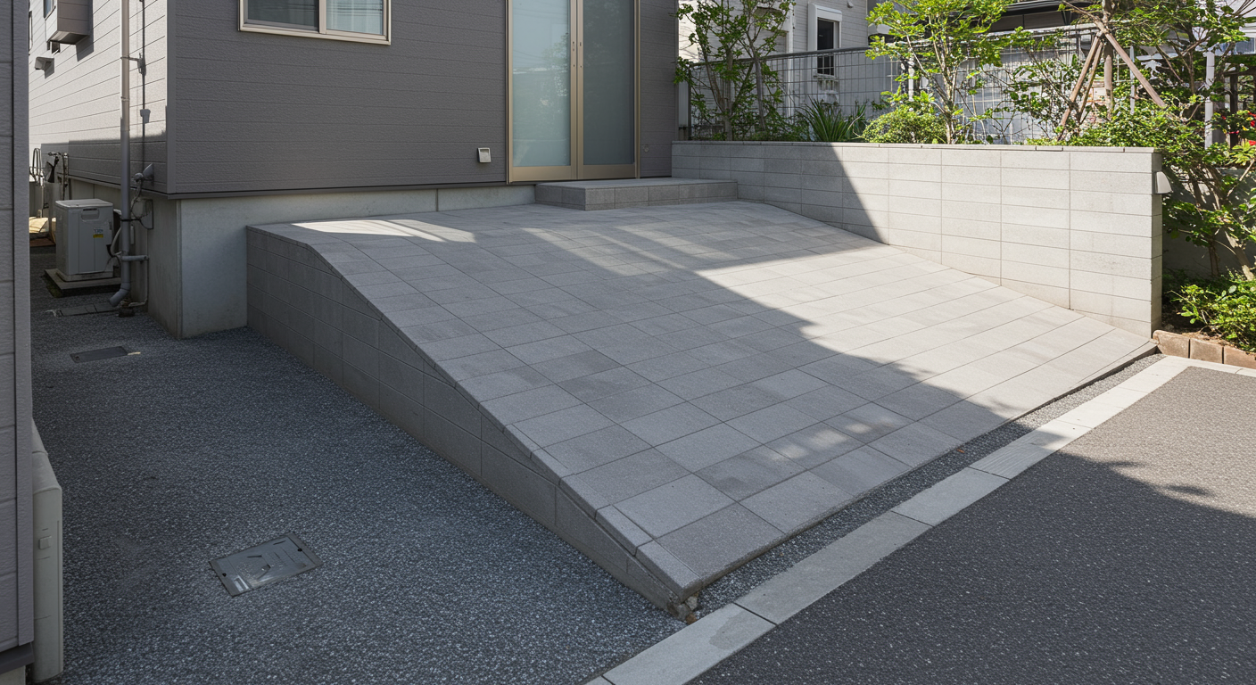 限られたスペースに工夫されたL字型スロープ