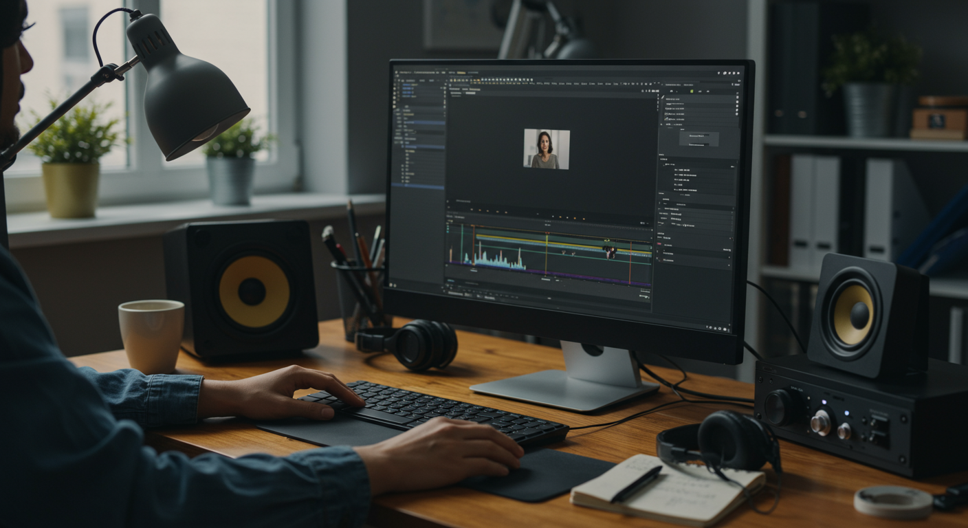 動画に字幕を追加する作業の様子