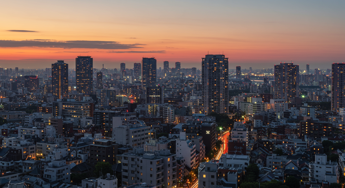 夕暮れ時の赤坂の美しい街並みと住宅街