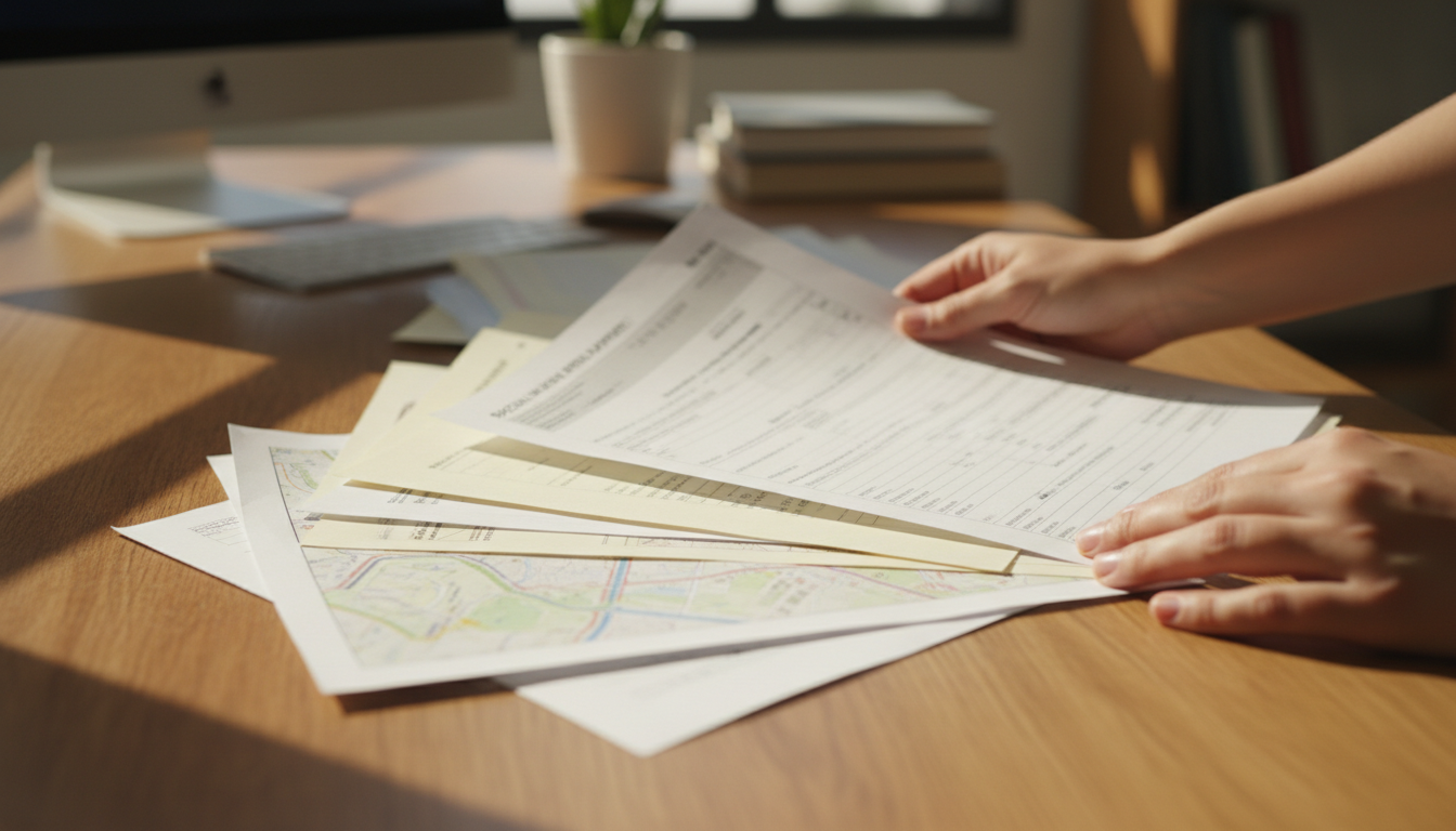 特殊車両通行許可申請書類を準備する様子