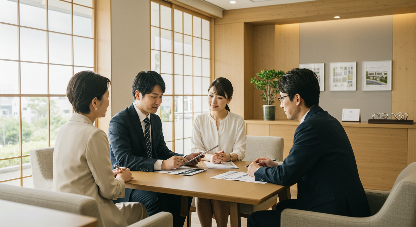 不動産エージェントと顧客の打ち合わせ風景