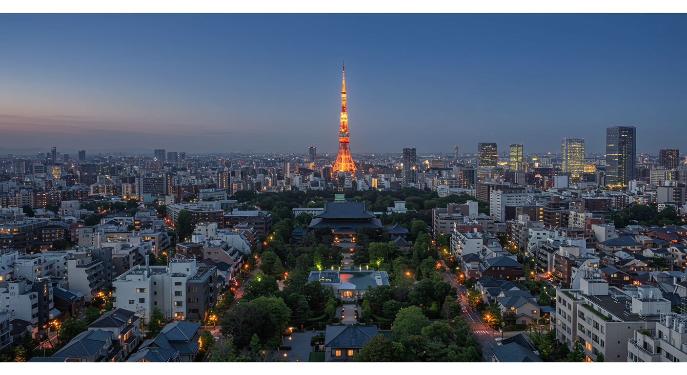 港区愛宕の街並みと東京タワーの風景