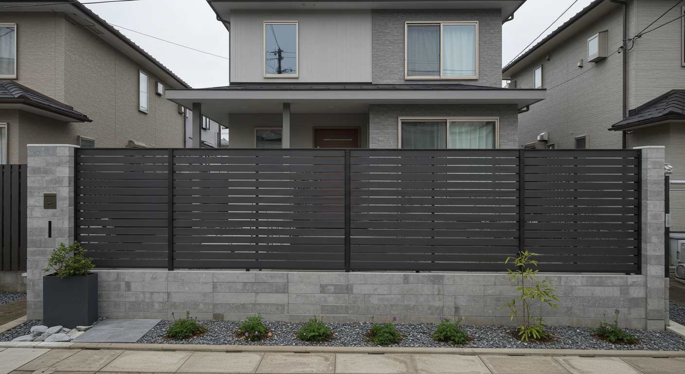 モダンな住宅の目隠しフェンス設置例