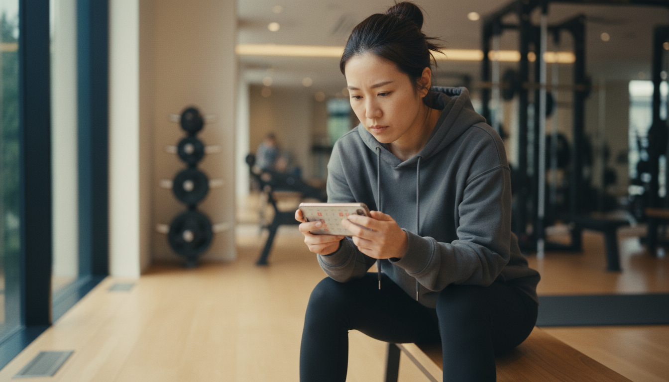 ジム通いが続かない理由を考える女性