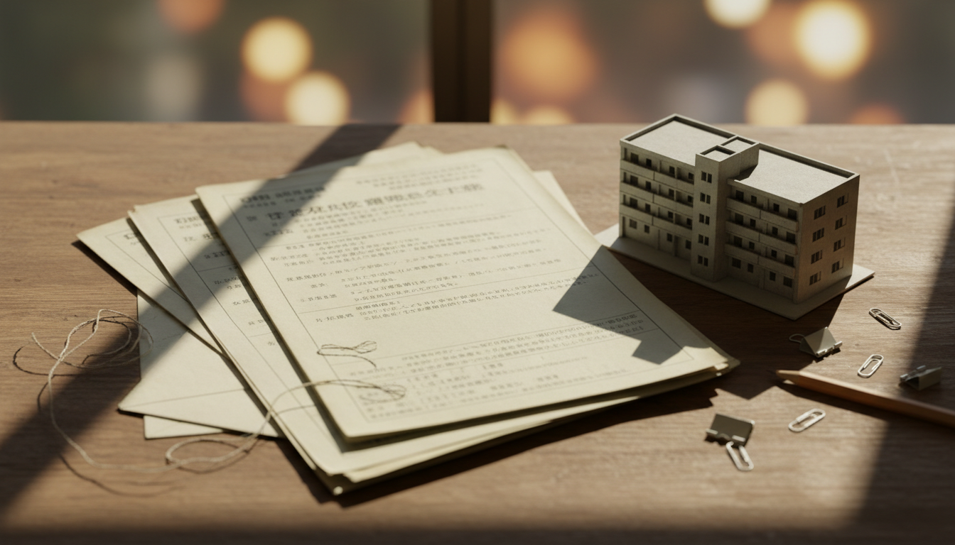公営住宅の申込書類と住宅模型
