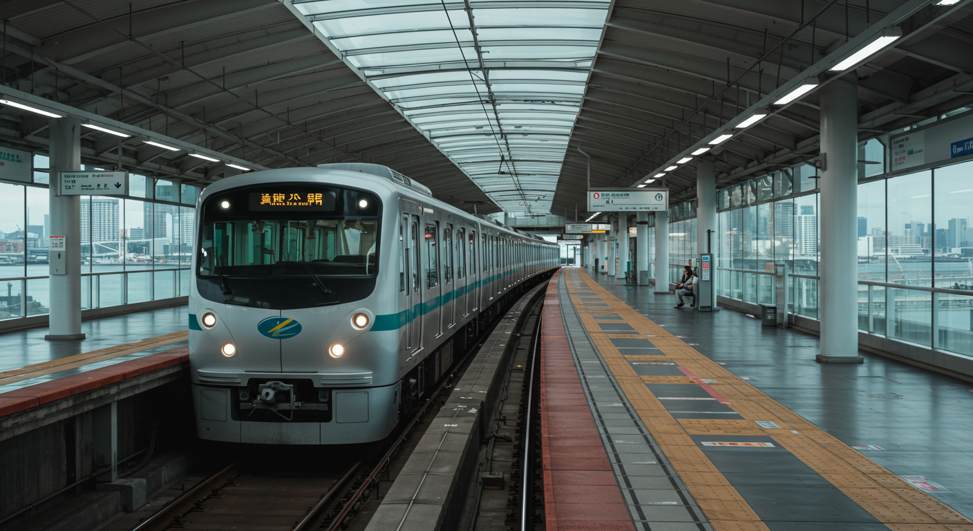 ゆりかもめの車両と駅のホーム風景