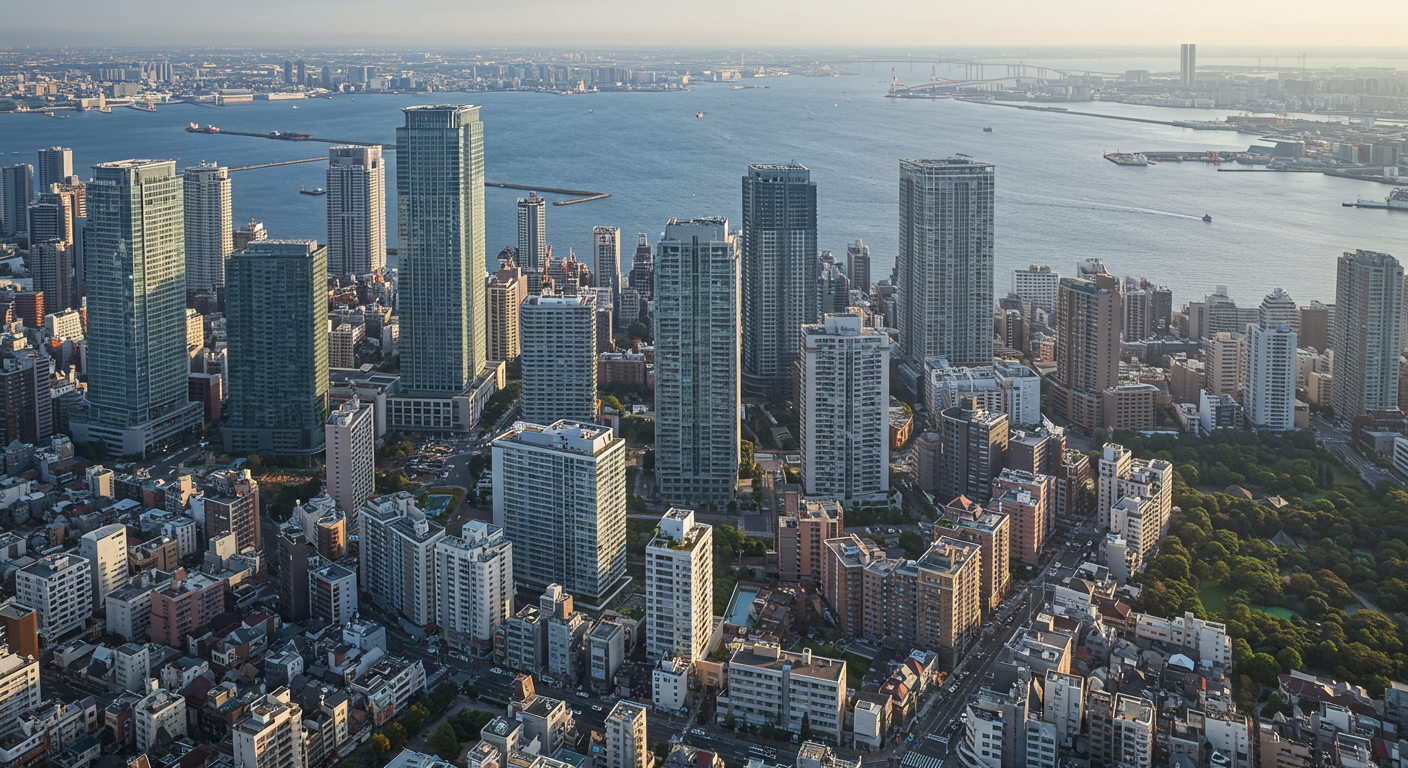港区海岸エリアの高層マンションと住宅街の風景