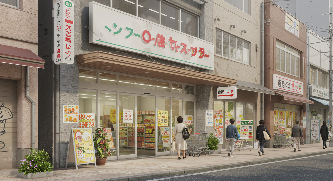 港区海岸エリアのスーパーマーケットと商店街