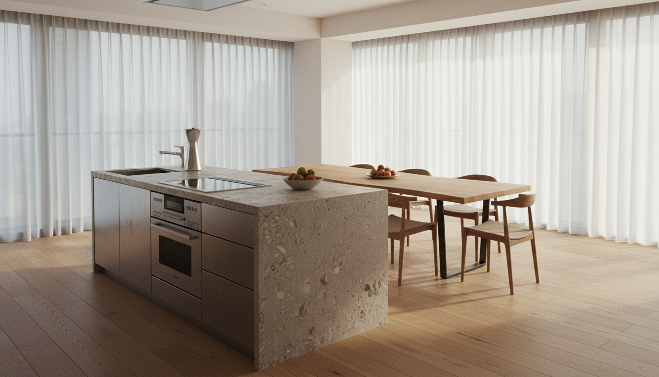 港区三田の3LDKマンションの広々としたダイニングキッチン