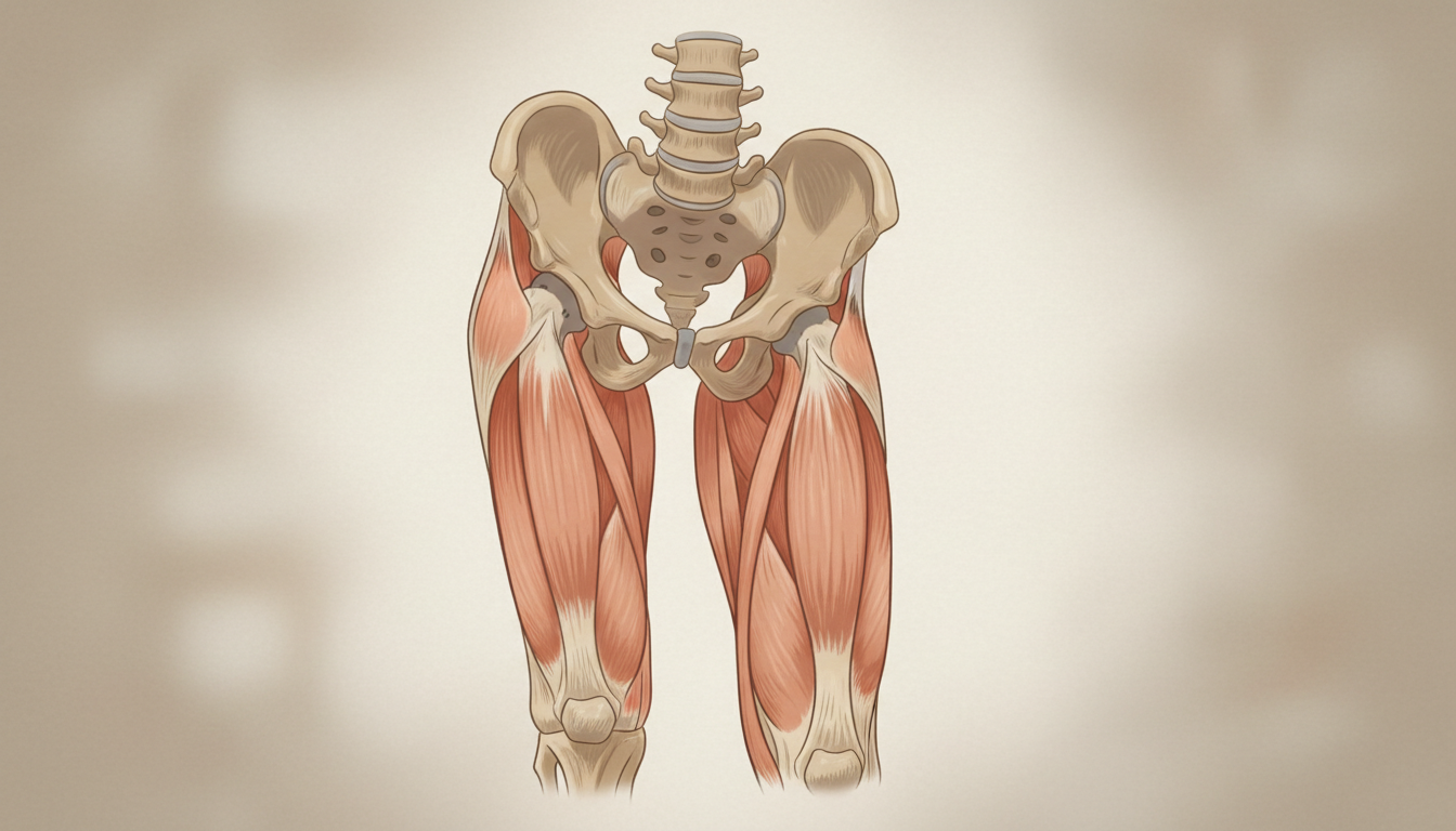 下半身太りの原因となる骨盤の歪みと筋力低下のイメージ
