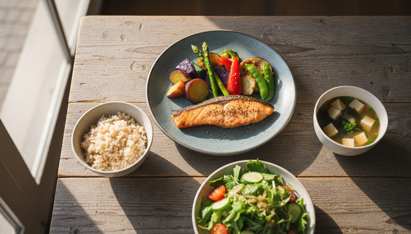 40代女性のための栄養バランスの取れた食事プレート