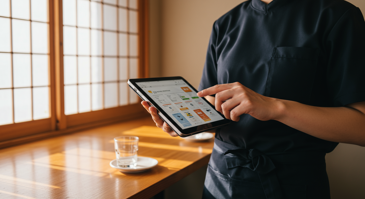 タブレットでデジタル管理をする店員