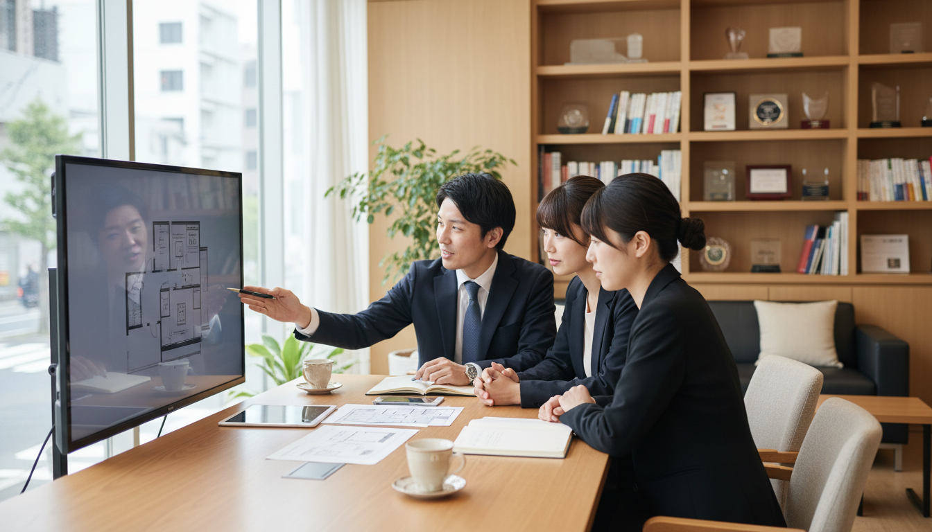 不動産会社での物件相談と内見の様子