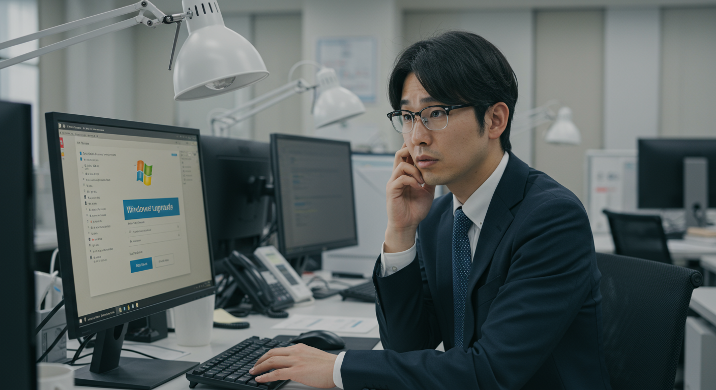 Windows 11への移行を検討するビジネスパーソンの様子