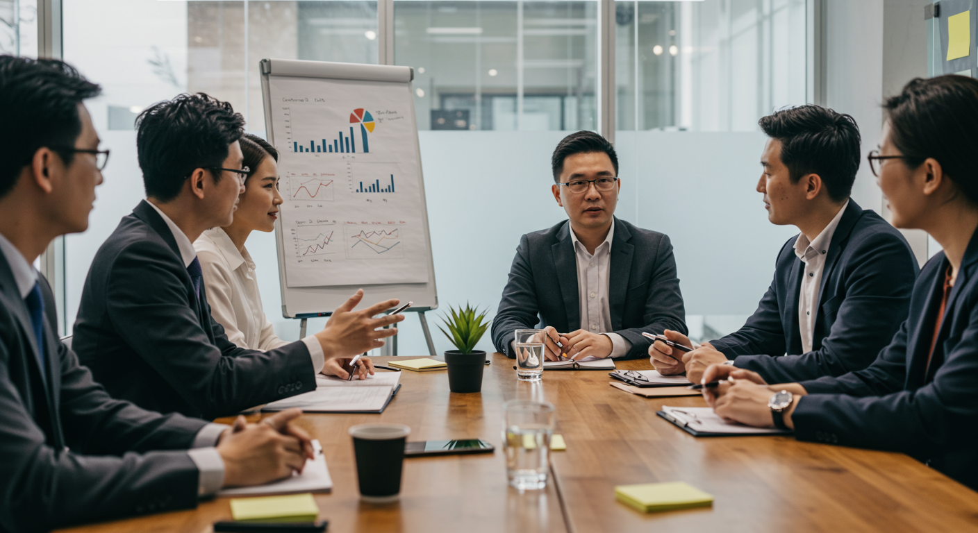 企業とSNS運用代行会社のミーティング風景