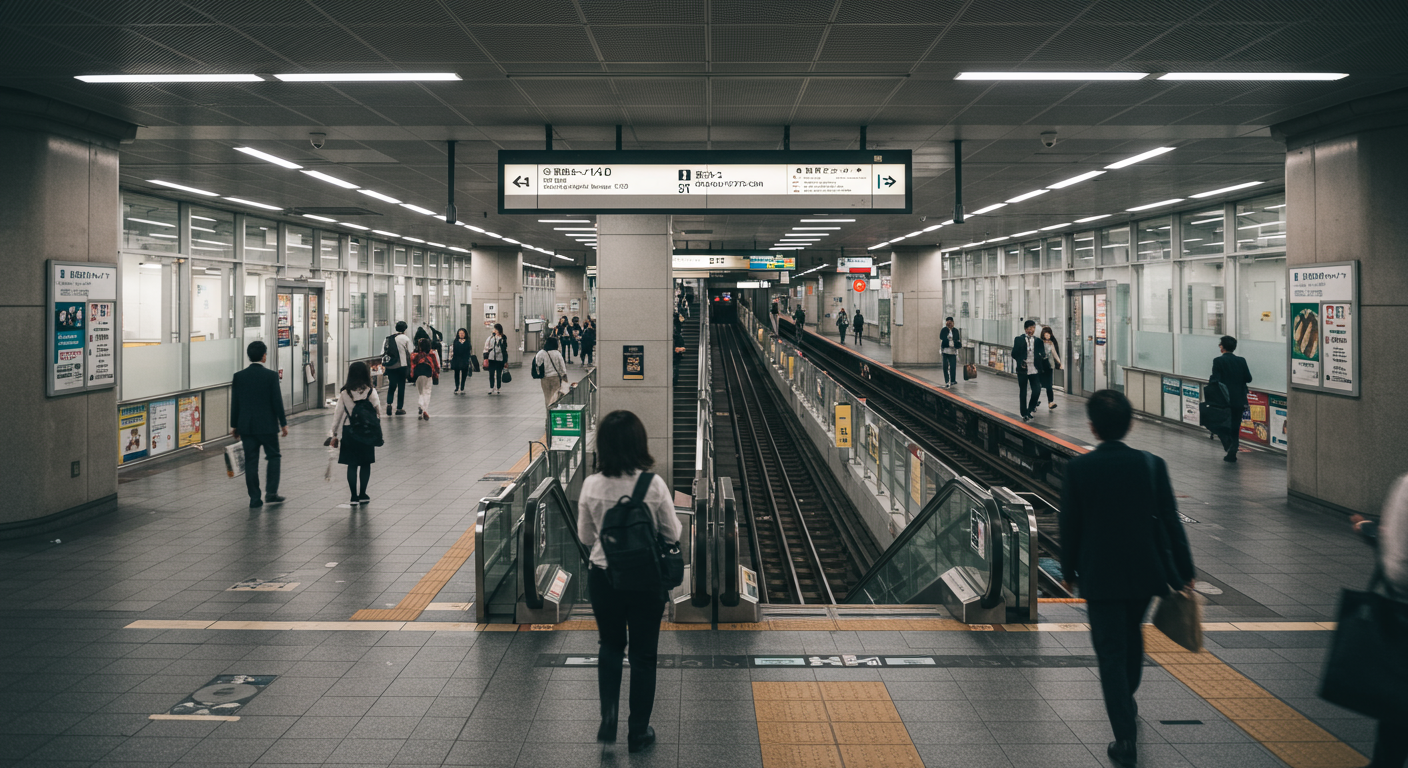 港区の駅と通勤する人々