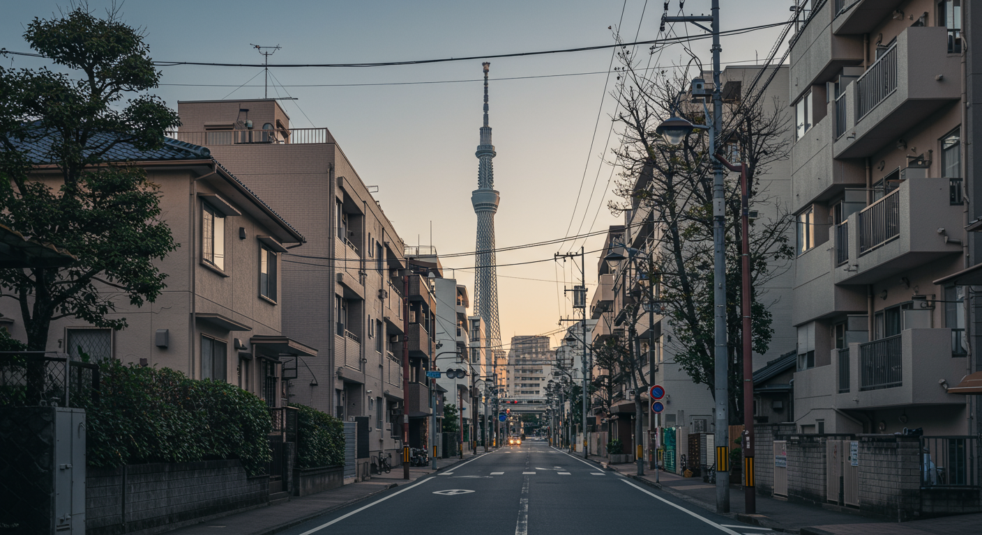港区芝エリアの街並みと東京タワーの風景