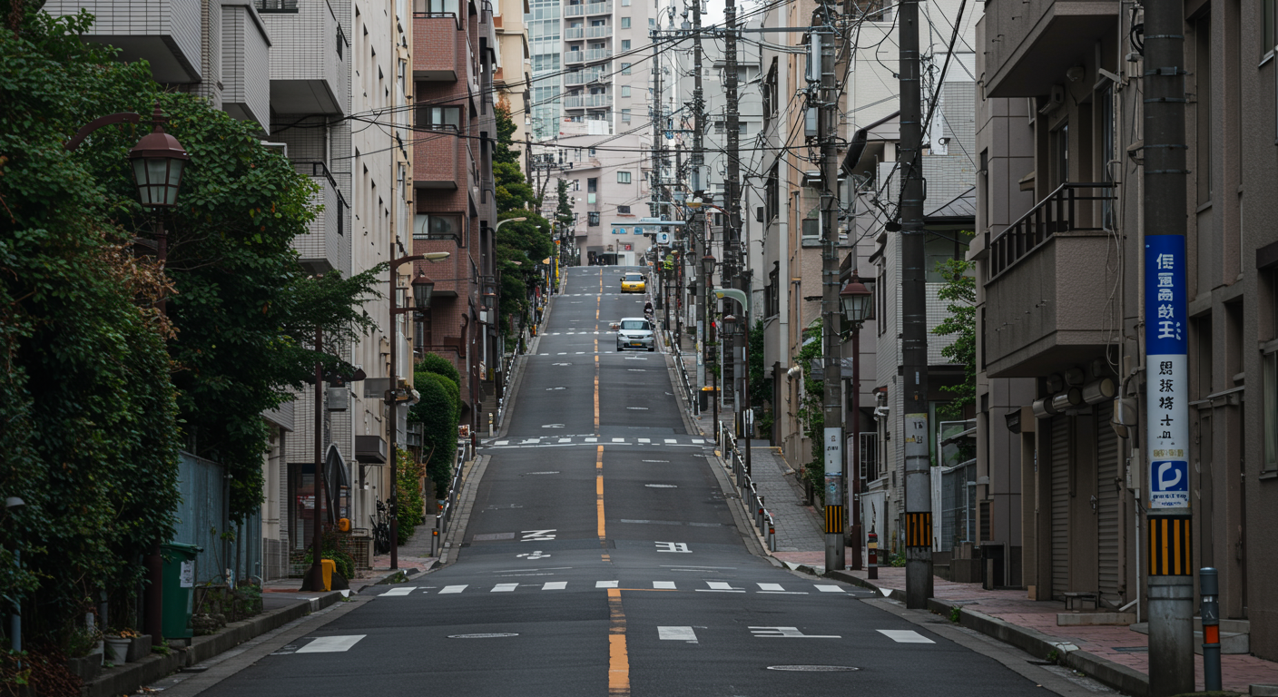 赤坂の急な坂道と高級マンション