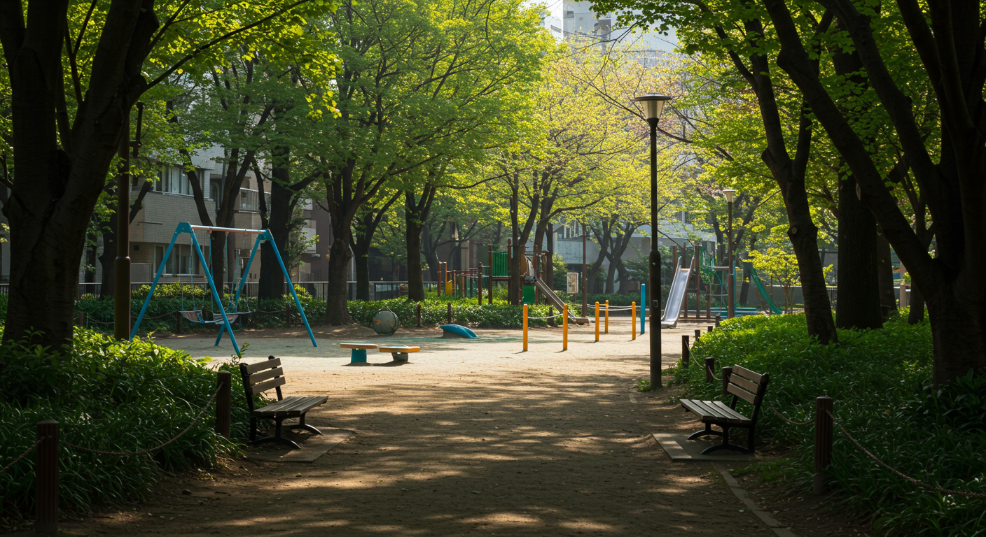 赤坂の公園で遊ぶ家族の様子