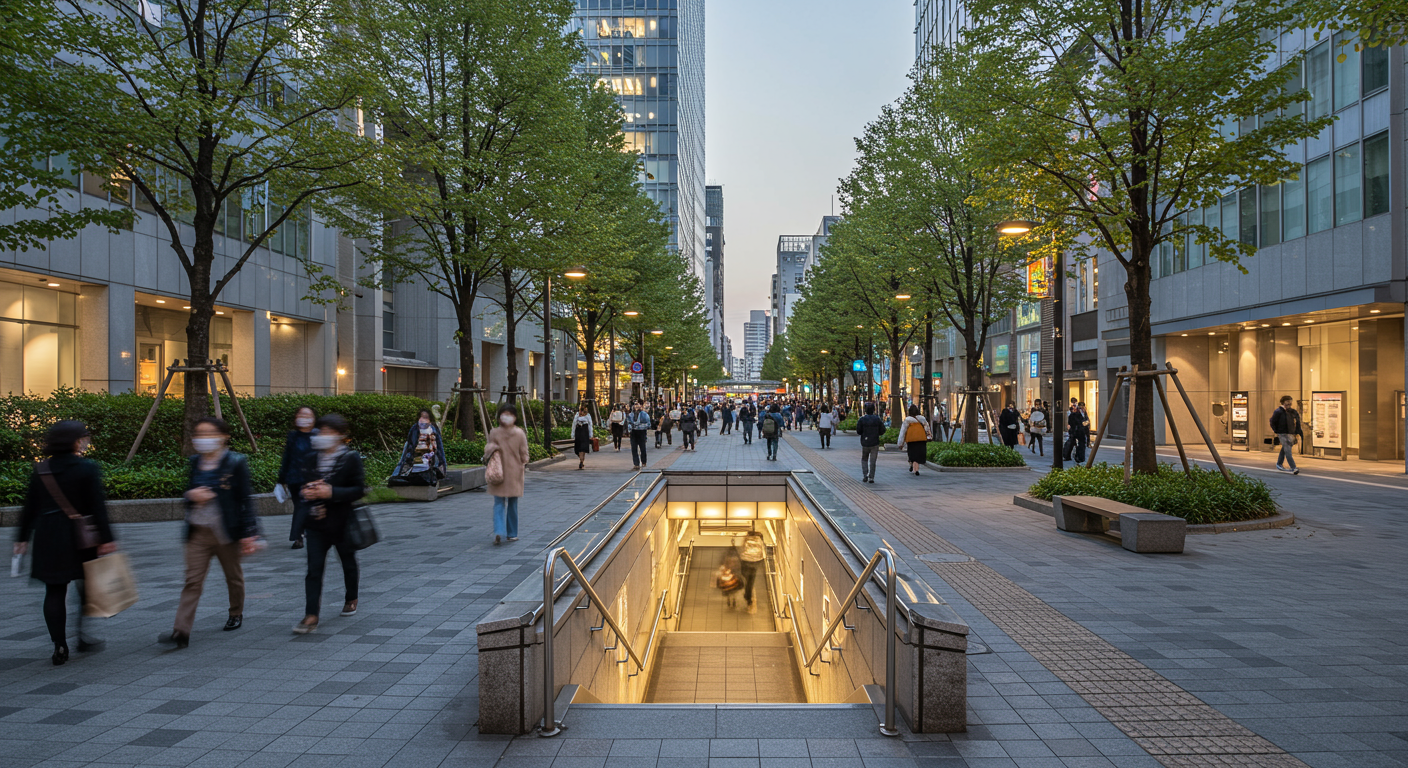 赤坂駅の出入口と周辺の街並み