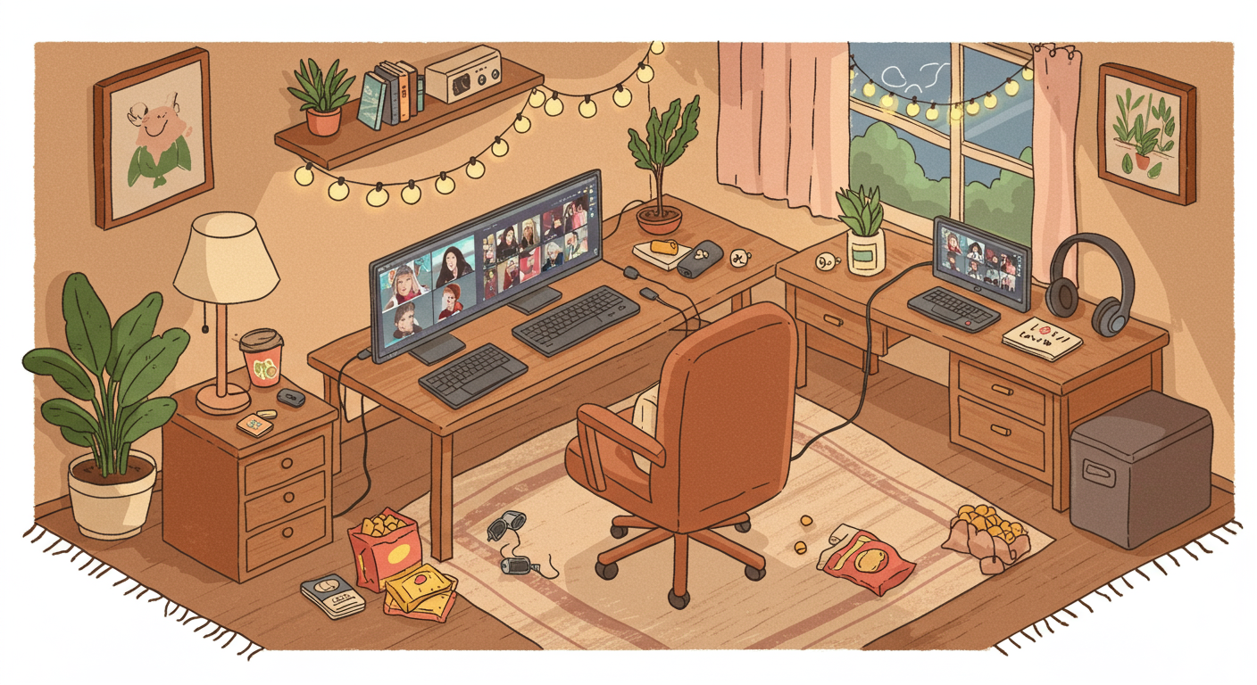 オンラインイベントやバーチャル体験を表現したかわいいイラスト