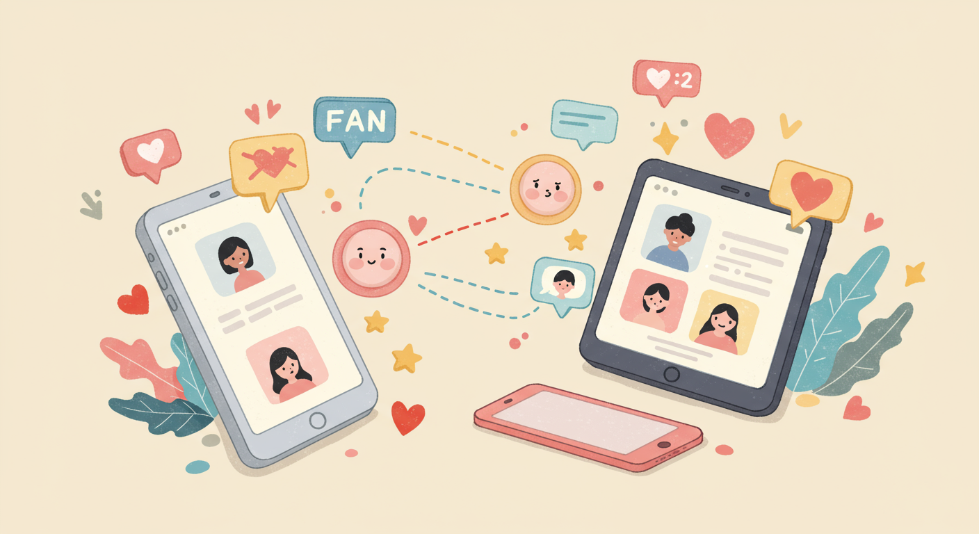SNSでの推し活発信を表現したかわいいイラスト