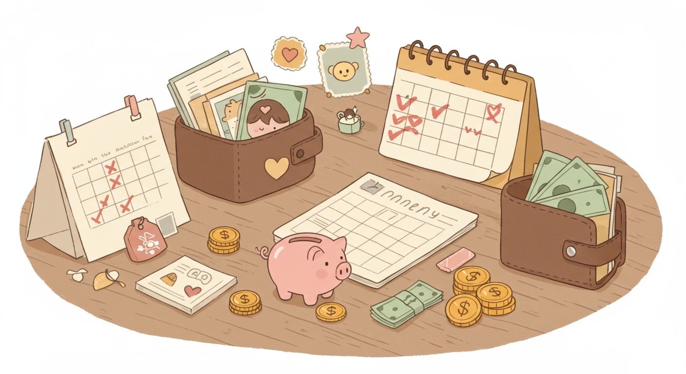 推し活の予算管理を表現したかわいいイラスト