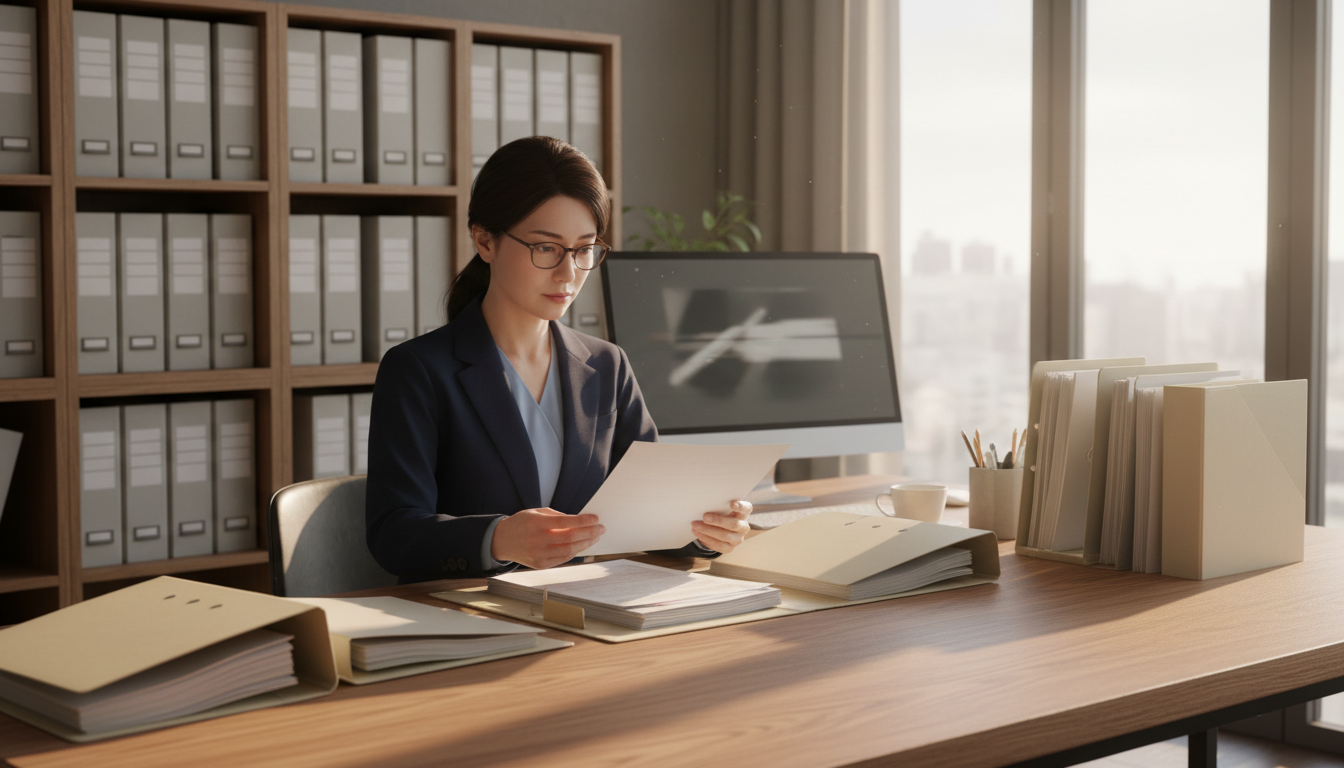 行政書士が申請書類を作成している様子