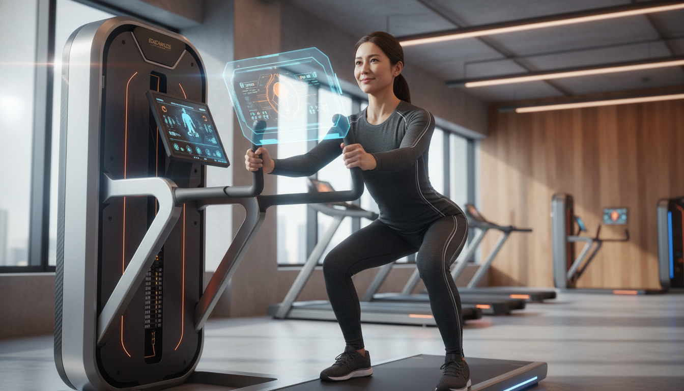 AIパーソナルトレーニングマシンを使用する女性