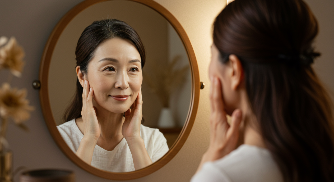 自分を受け入れる中年女性の穏やかな表情