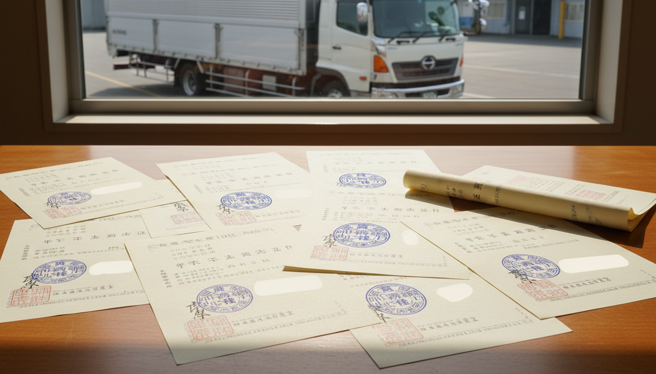 特殊車両通行許可の車両追加手続き書類とトラック