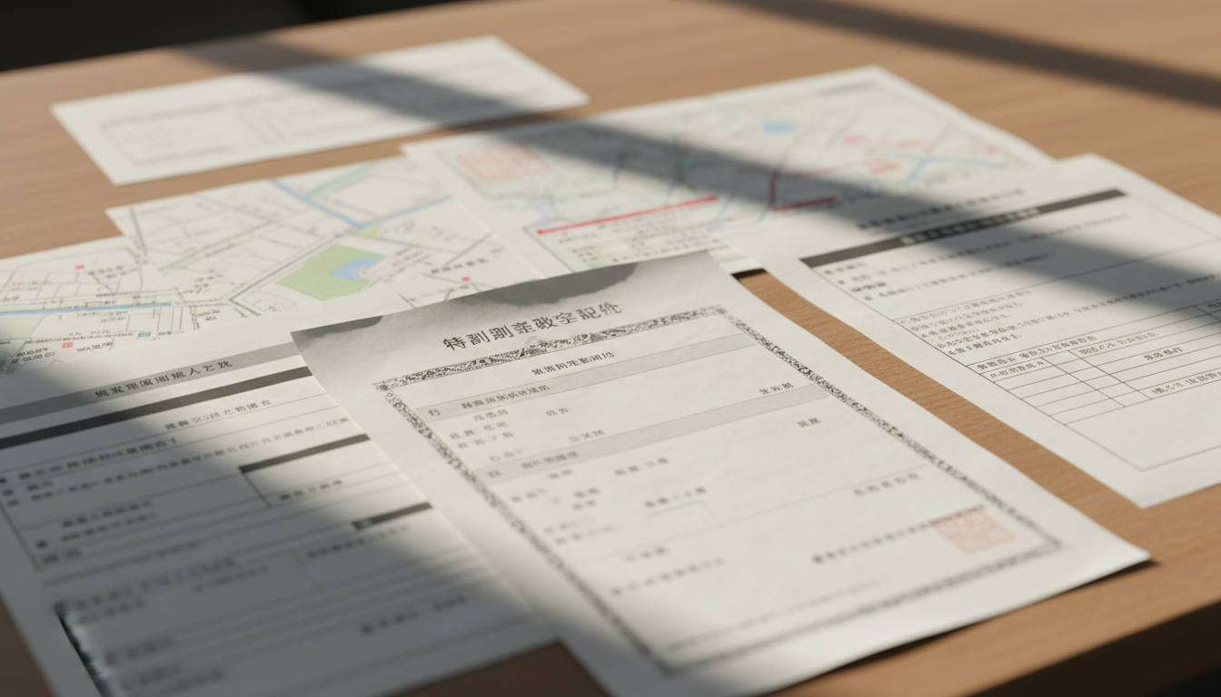 特殊車両申請に必要な書類を整理する行政書士のデスク