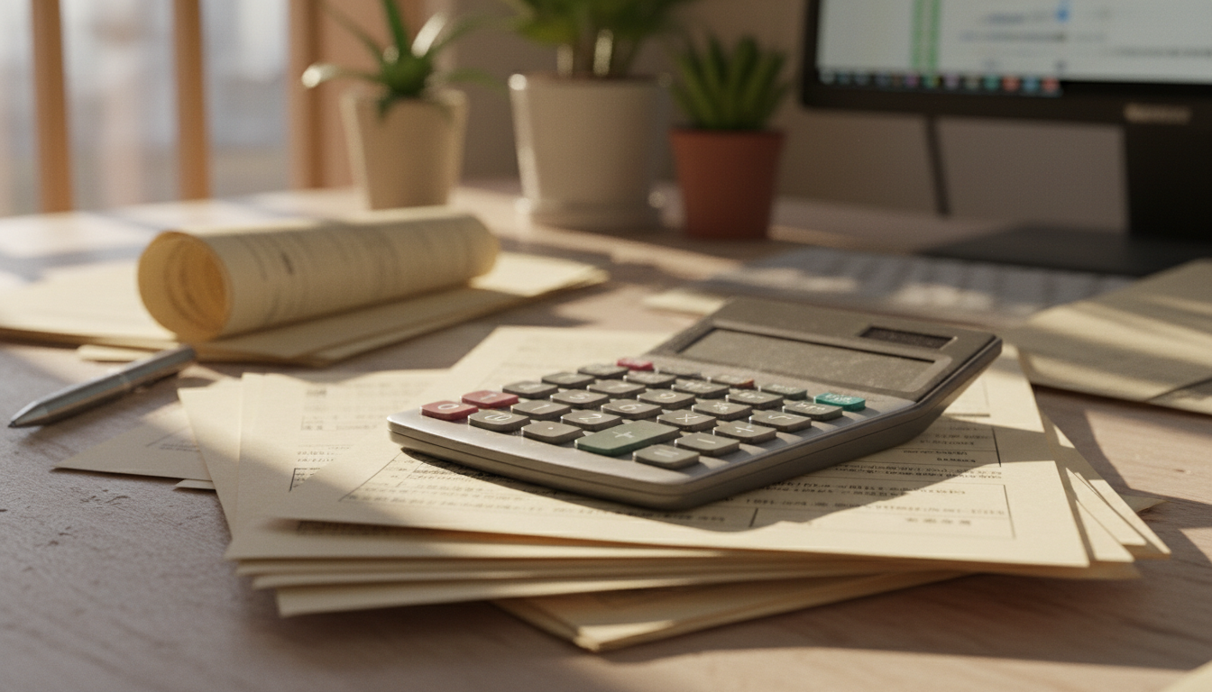 特殊車両申請の手数料を計算する電卓と書類