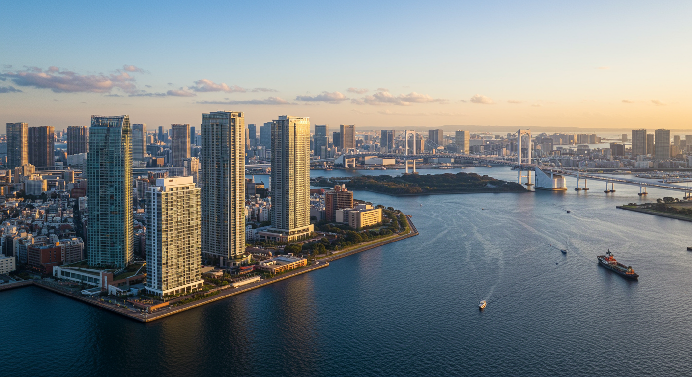 港区海岸エリアの美しい景観と高層マンション