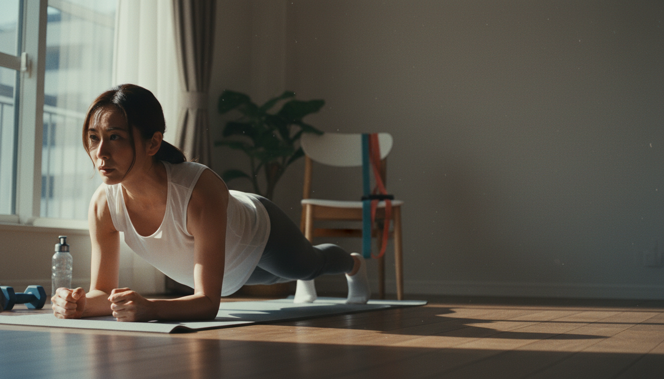 30分トレーニングで汗を流す女性の姿