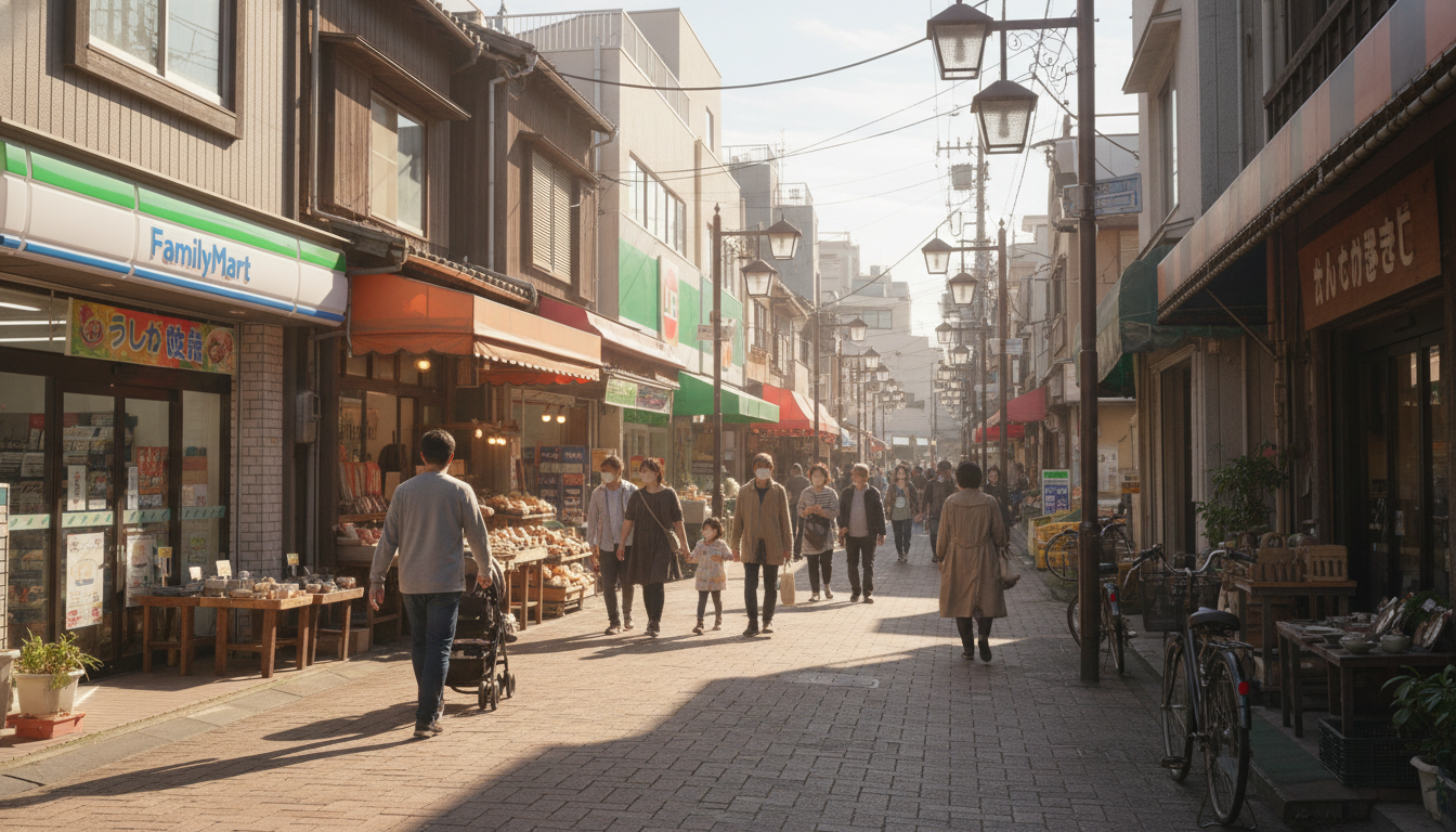 中央区入船エリアの生活利便施設と商店街の様子