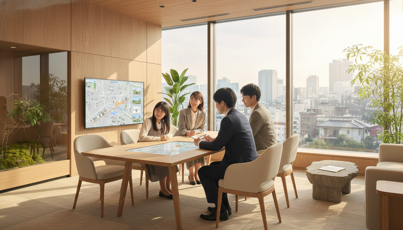 中央区の不動産会社での物件相談風景