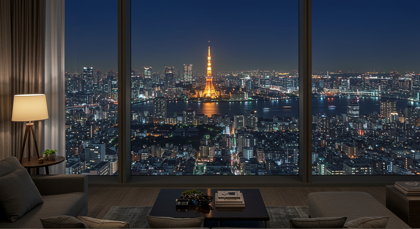 港区海岸エリアの高級賃貸マンションからの夜景