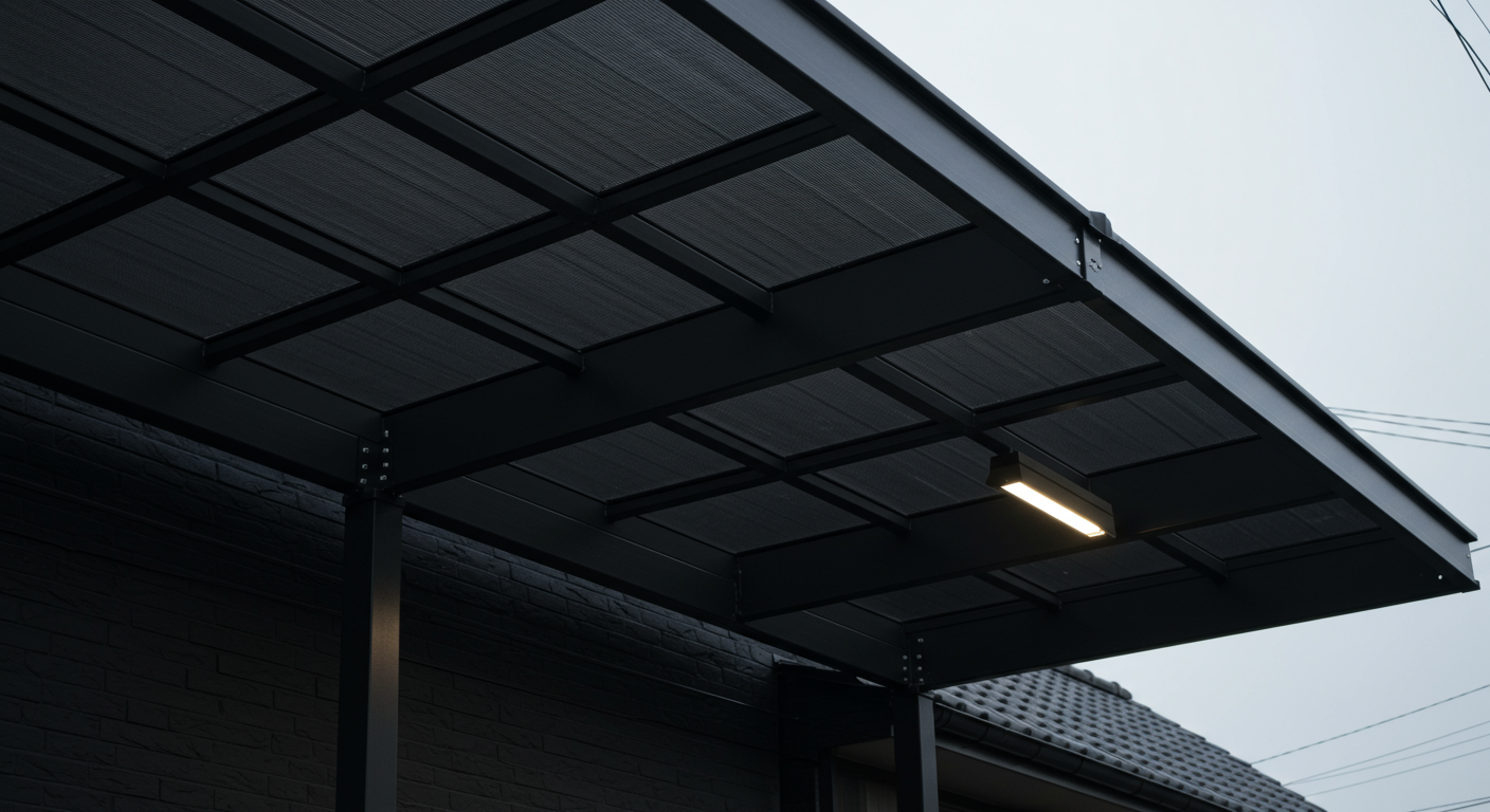 ブラックポリカーボネート素材を使用したスタイリッシュなカーポート