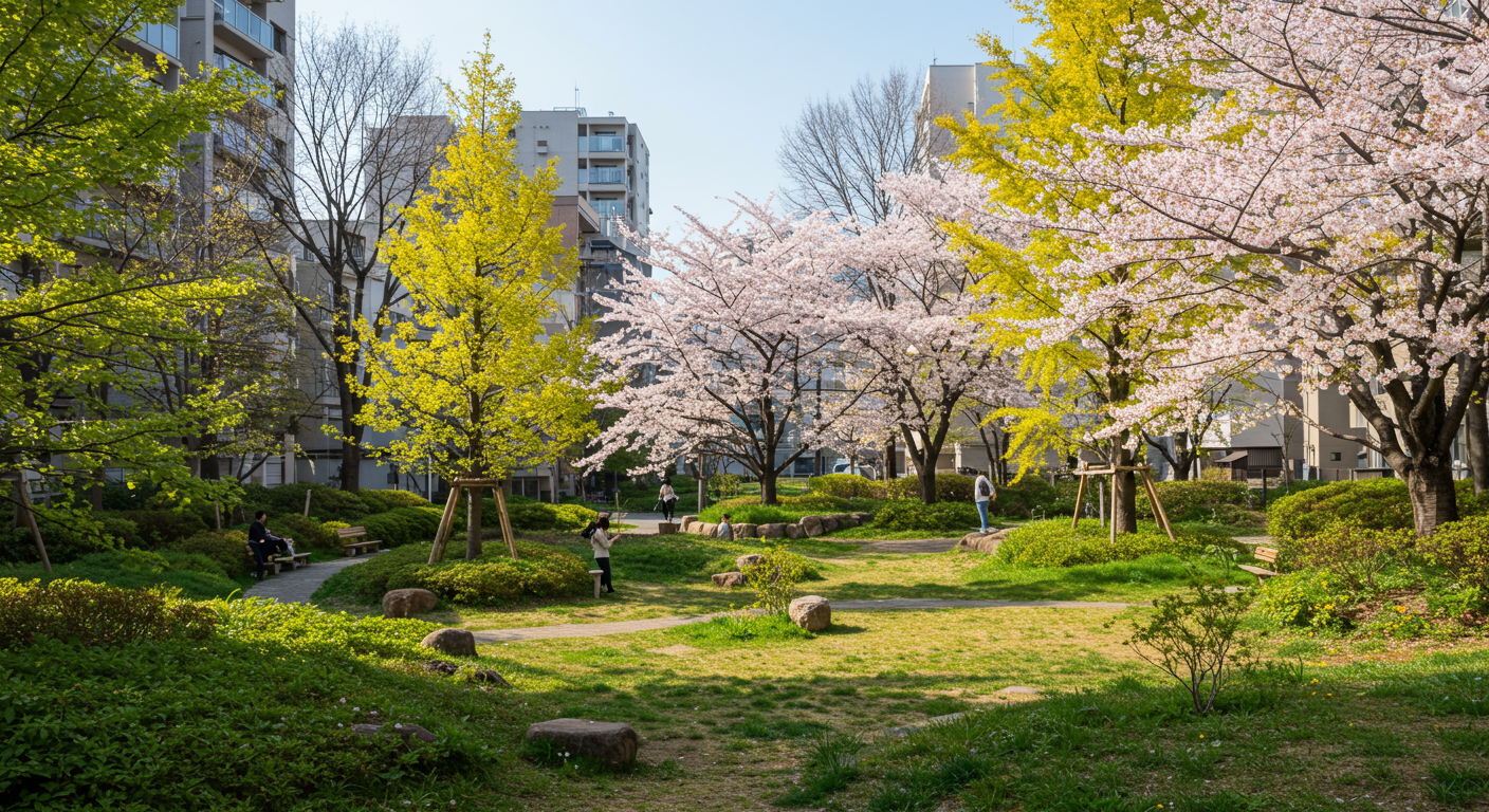 北青山の街並みと緑豊かな公園