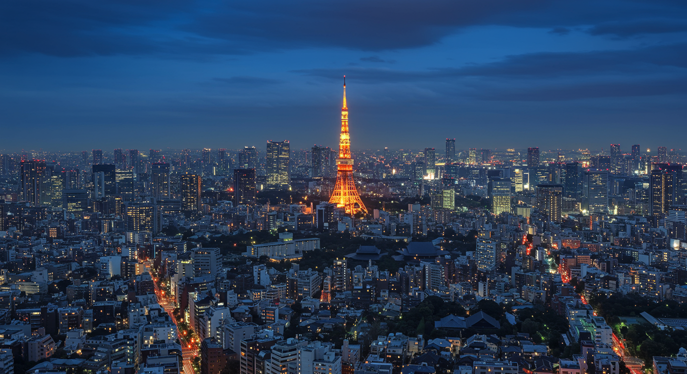 麻布十番の街並みと東京タワーの眺望