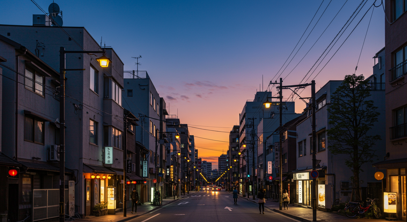 麻布十番の夕暮れ時の街並み