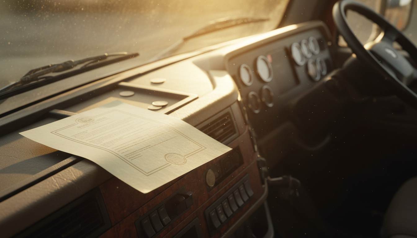 特殊車両通行許可証の発行と車両備え付けのイメージ