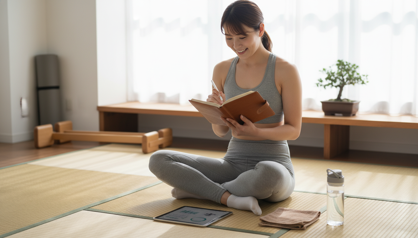 トレーニング記録をつける女性