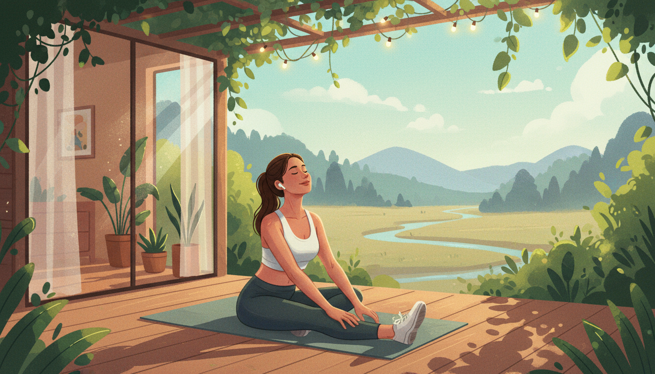 音楽を聴きながら楽しく運動する女性