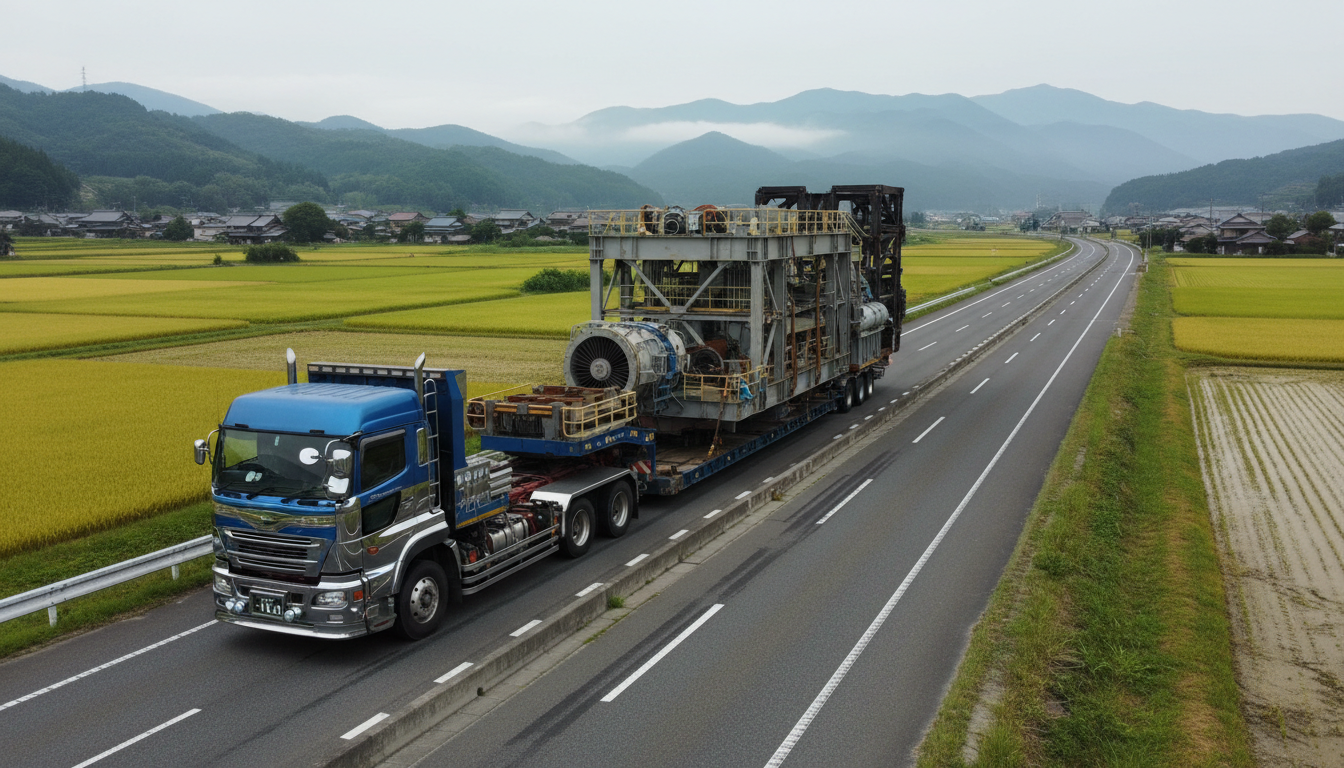 特殊車両通行許可制度の概要を示す道路と大型トラックのイメージ