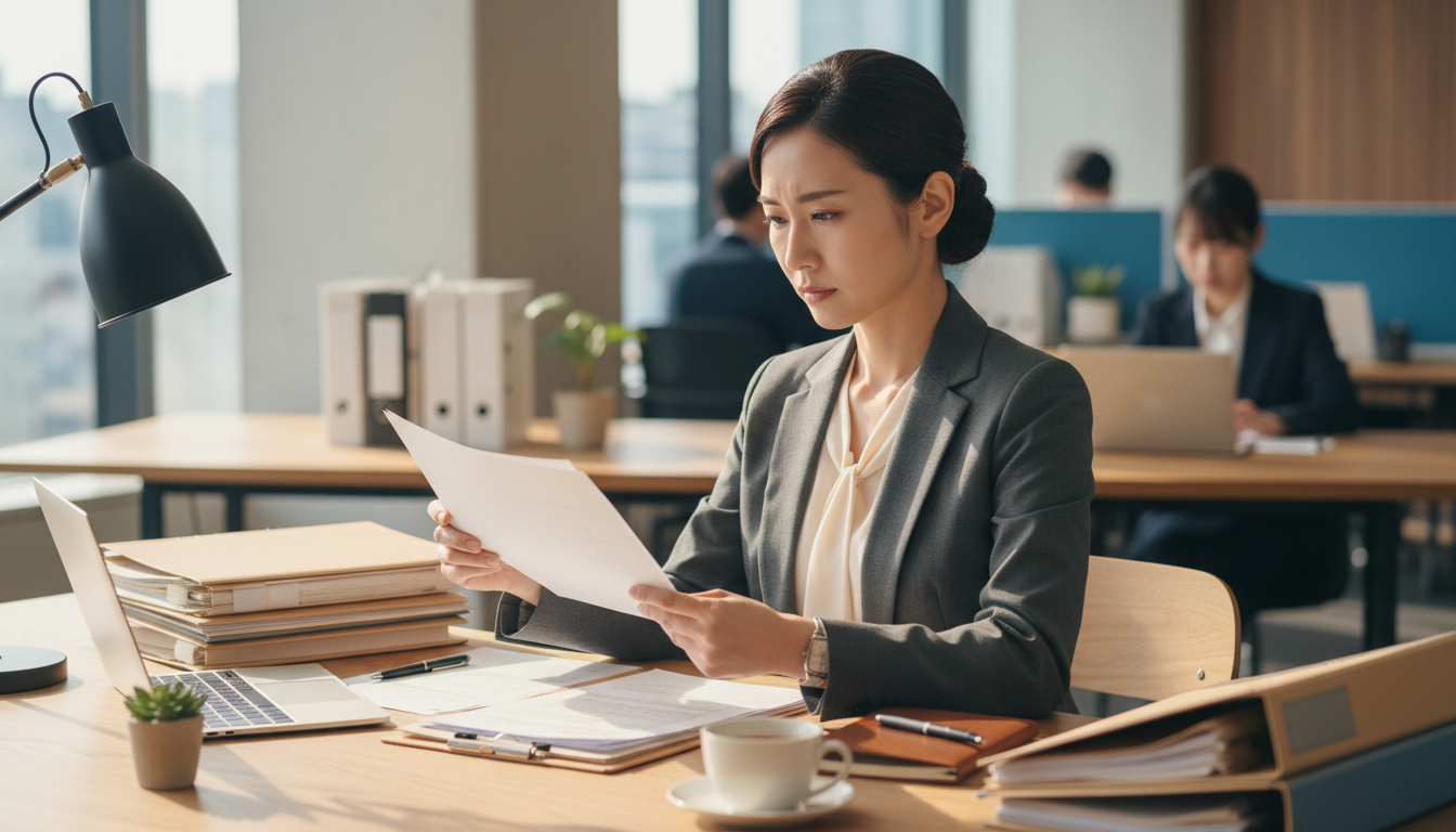 行政書士が書類を確認する様子