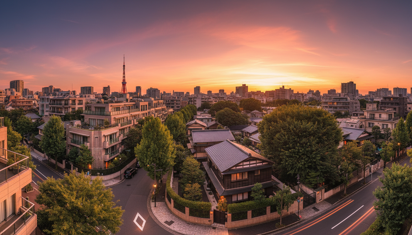 南麻布エリアの夕暮れ時の街並み