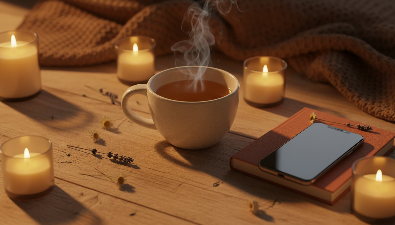 スマホ使用を控えてホルモンバランスを整える健康的な生活習慣のイメージ