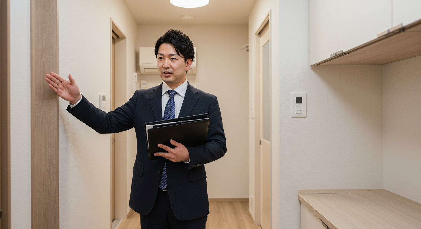 不動産エージェントが物件を案内している様子